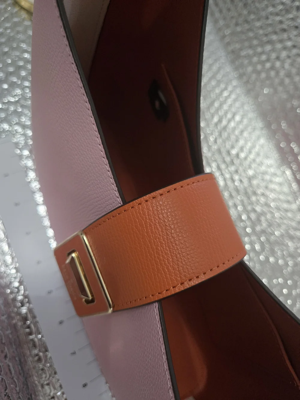 Kate Spade  Pink Leather Shoulder Bag with Orange/ Off White Accent